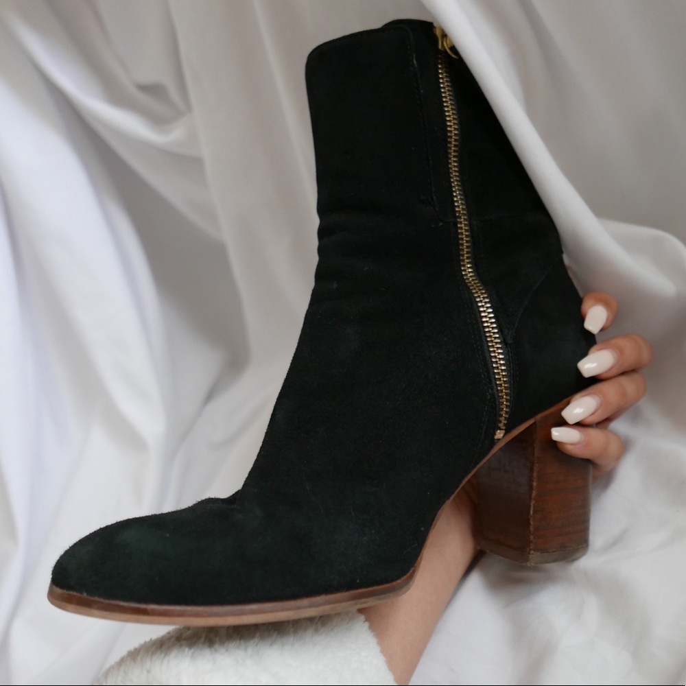 Free People // Black Suede Wooden Heel Booties